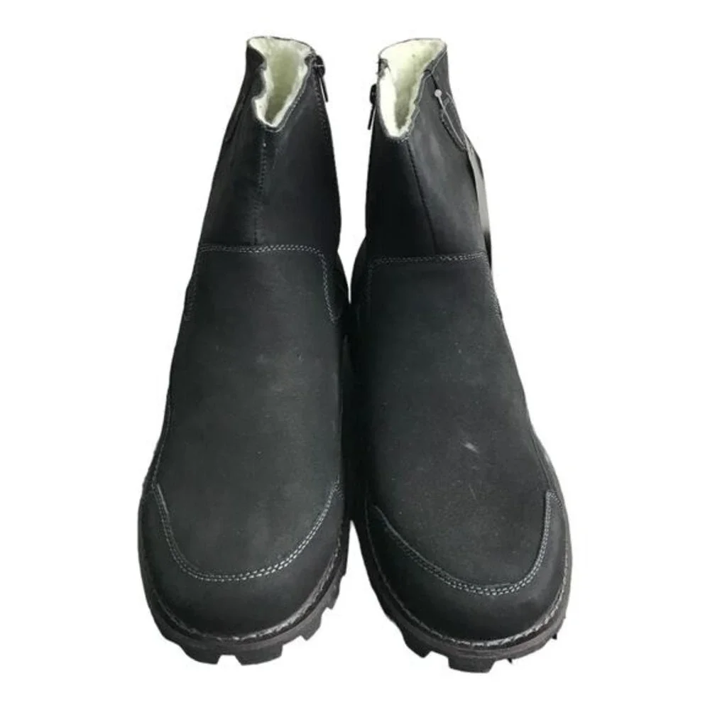 MUK LUKS‎ Boots Mens 11 Black Ankle Faux Suede Shearling Lined Zipper Lug Sole